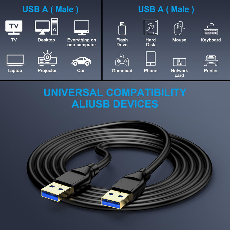 USB to USB, USBA to USBA Cable 10 FT Double End USB3.0 A to A Male to Male Cable Data Transfer Cord for Hard Drive,Laptop Cooling Pad,Soundbar,Monitor,KVM,DVD Player,Hub,TV,Set Up Box,Projector,Camera