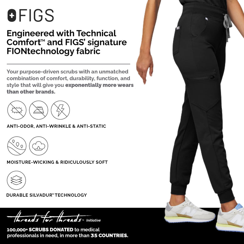 FIGS Zamora High Waisted Jogger Scrub Pants for Women — Slim Fit, 6 Pockets, High Rise Yoga Waistband Regular Medium Black