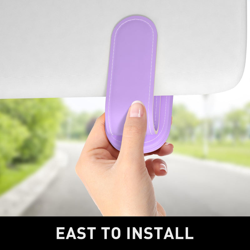 Sunglasses Holder for Car Visor, Magnetic Leather Car Sunglass Holder, Car Sun Visor Glasses Hanger Clip, Car Interior Accessories for Women Men, Fits All Size Eyeglasses Z-Purple