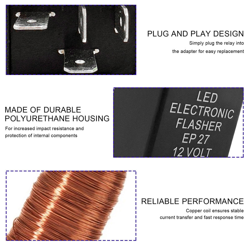EP27 FL27 LED Electronic Flasher Relay, 5-Pin Car Flasher Relay Fix Turn Signal Bulbs Hyper Flash Issue, 12V Electronic Hazard Warn Relays for Ranger F150 F250 F350 Explorer 1 PCS