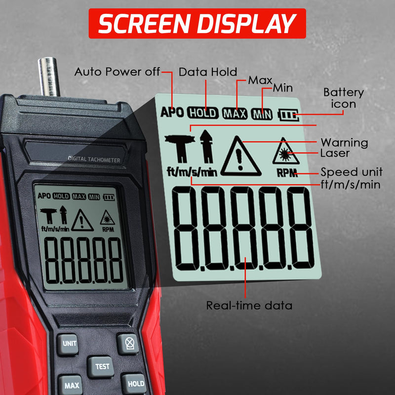 Digital 2-in-1 Tachometer Noncontact Laser Photo Sensor 3~99999RPM and Contact 3~19999RPM Meter RPM Gauge Tester Professional MAX/MIN/Hold Data, Handheld Car Engine Tool