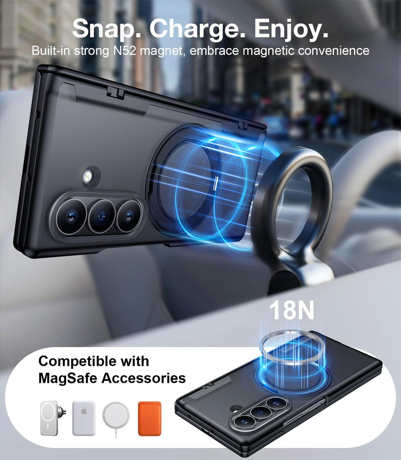 for Samsung Galaxy Z Fold 8 Ultra Case,[360°Rotatable Magnetic O-Ring Stand & HD Screen Protector][Compatible with MagSafe] Translucent Matte Shockproof Phone Case for Z Fold 8 Ultra,Black Black for Samsung Galaxy Z Fold 8 Ultra