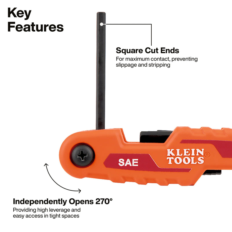 Klein Tools 70543 3-Piece Compact Folding Hex Key Set, Metric, SAE, Torx Sizes, 25 Keys, Industrial Strength Heat Treated Alloy Steel TORX, SAE & Metric Kit