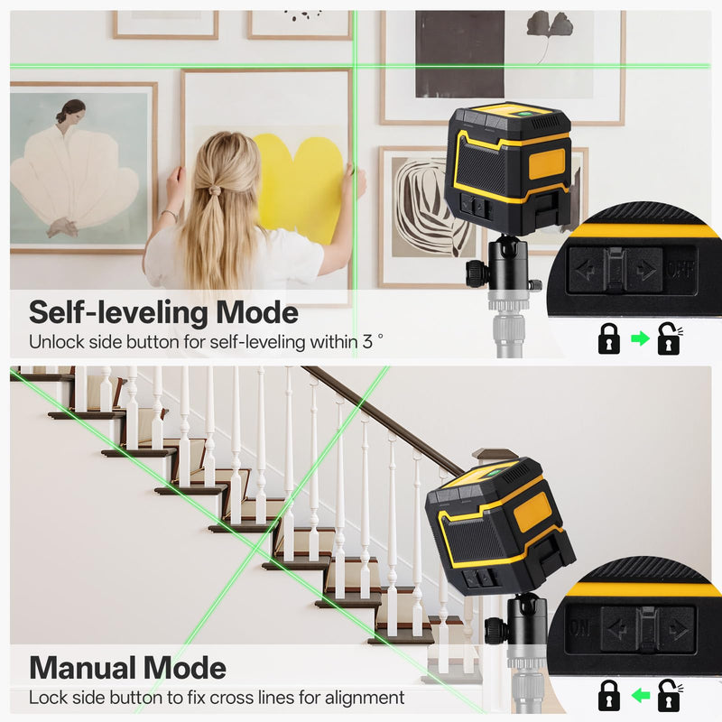 Self Leveling Green Laser Level, 100ft Cross Line Tool with Rotary Function, Class II <1mW 635nm, 3 Brightness Modes, Magnetic Bracket, IP54 Dust/Water Resistant Laser Green
