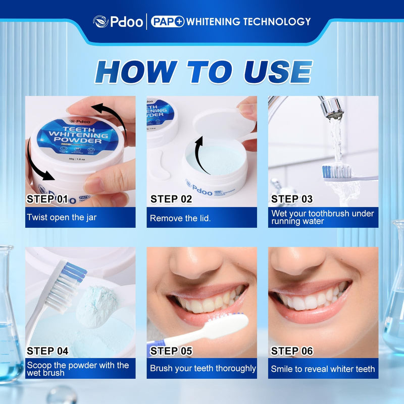 Blue Teeth Whitening Powder 50g - Brightening Tooth Powder for Instantly Whiter Smile, Natural Mint Flavor, Removes Coffee & Wine Stains, for Sensitive Teeth, Enamel Safe, Fluoride Free, Vegan Blue 1.8 Ounce (Pack of 1)