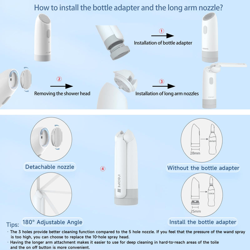 Insolife Portable Bidet|High Pressure Travel Bidet Electric Portable Bidet for Women Men Cleaning | Travel Bidet Portable