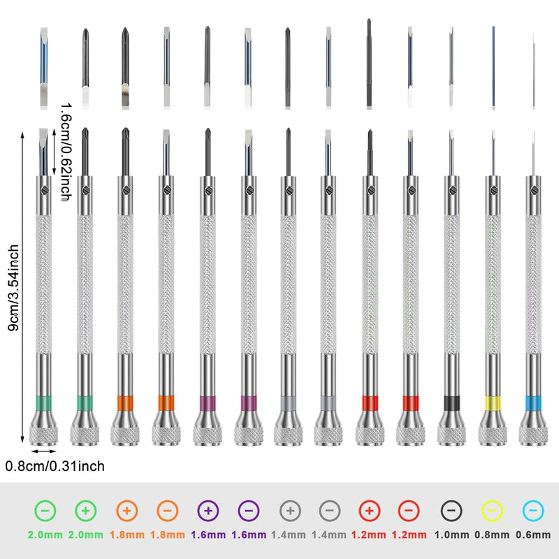 39pcs Precision Watch Screwdriver Set 0.6-2.0mm Small Jewelers Screwdriver Set High Hardness Steel Micro Cross Screwdriver Kit Glasses Repair Kit for Watch Eyeglasses Jewelry Work Electronics Repair 39