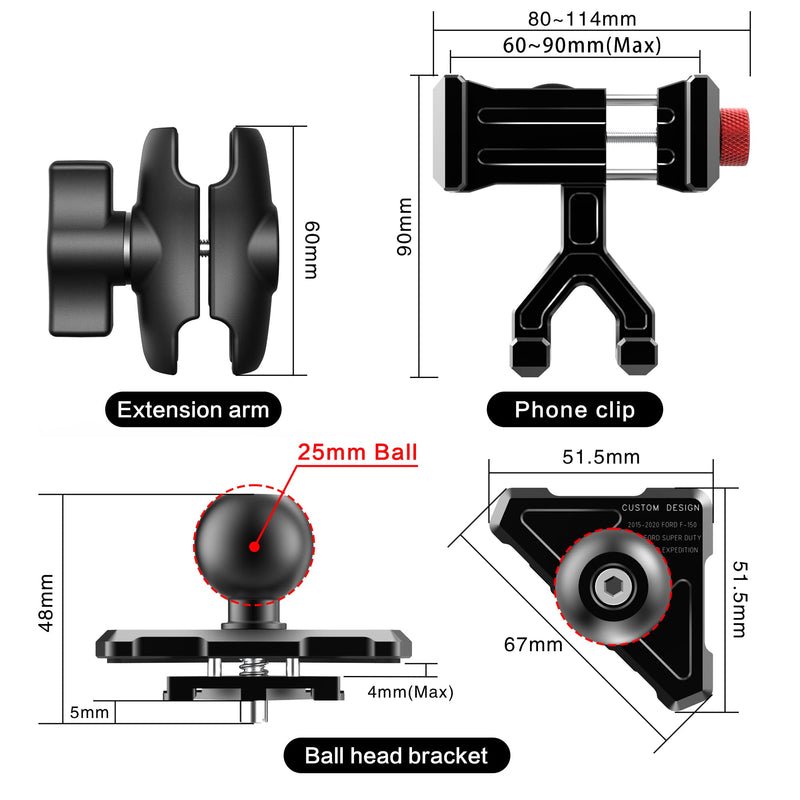 Upgraded Vent Aluminum Phone Mount for Ford F-150 2015-2020, Expedition 2018-2021, Super Duty 2017-2021, F150 Vent Phone Holder with Full Metal Arm 20x Super Strong Phone Stand for all Smartphones Ford F-150 Vent Phone Mount (2015-2020)