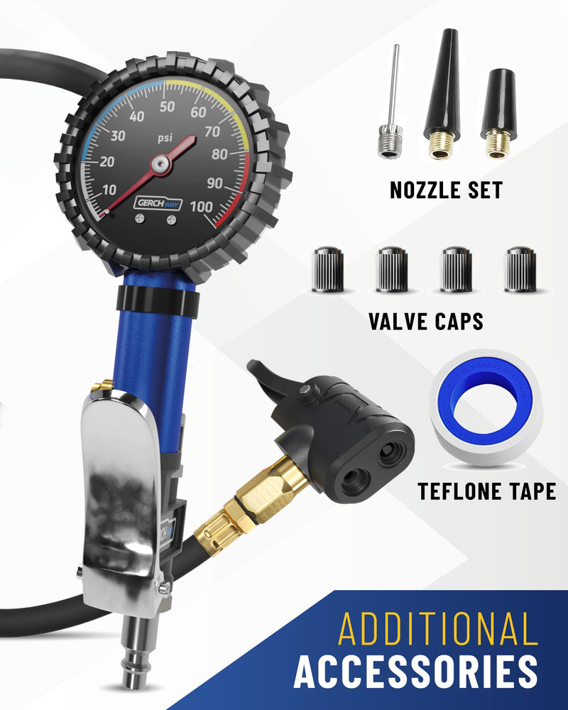 Presta Valve Adaptor Pump with Removable Schrader to Presta Valve Air Chuck – Accurate Bike Tire Inflator & Pressure Gauge for Air Compressor, 100 PSI