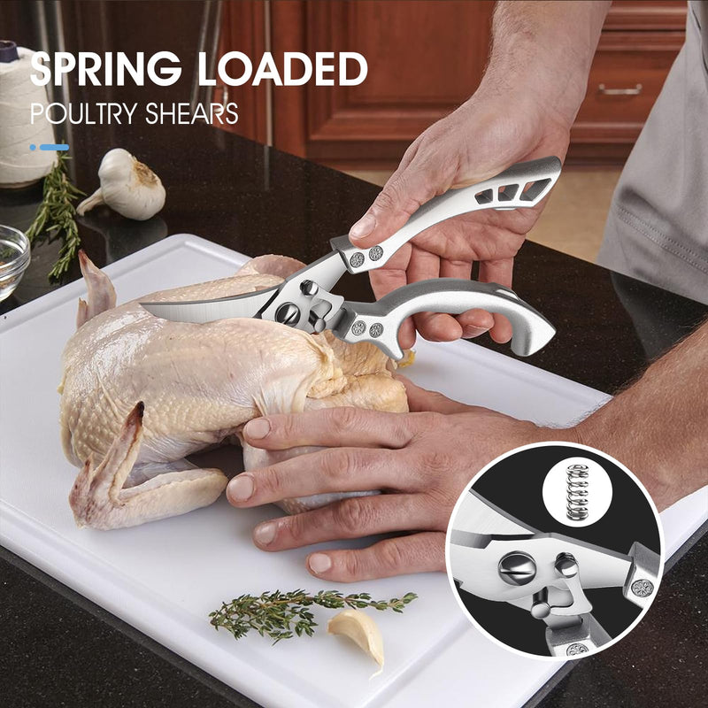 PURPLEBIRD Poultry Shears Heavy Duty, Kitchen Scissors Dishwasher Safe Kitchen Shears for Meat Cutting Stainless Steel Meat Cooking Scissors for Thanksgiving Day Silver