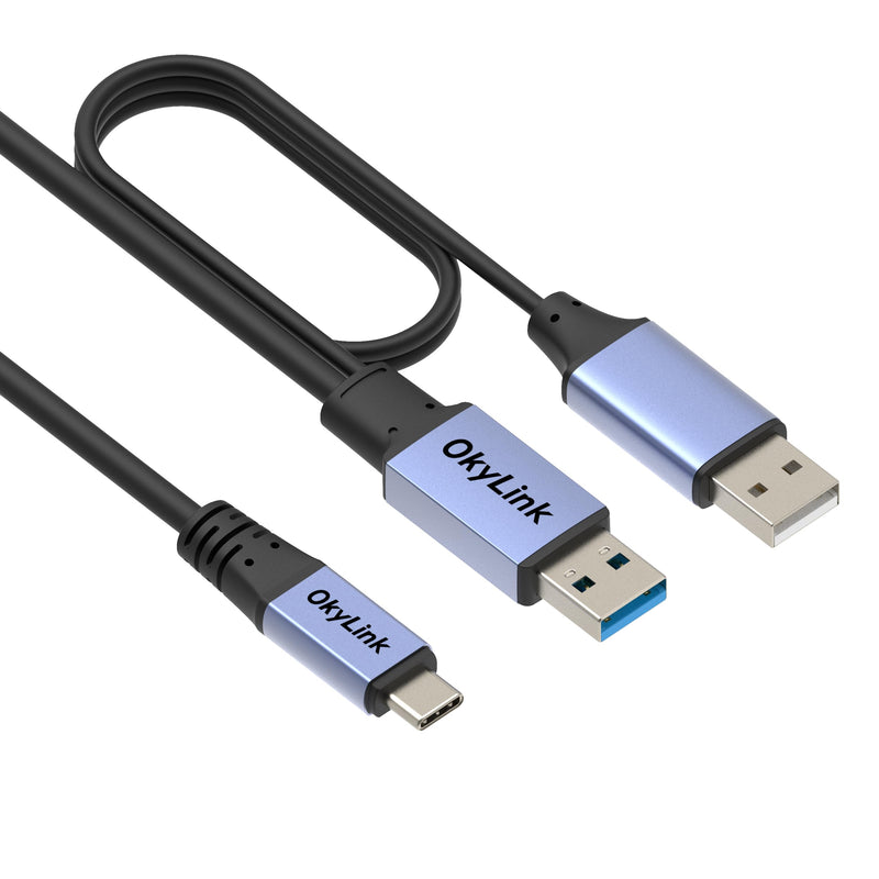 OkyLink Active USB 3.0 A to C Data Cable, Male to Male, 5Gbps, 15ft | 5M, 3.2 Gen 1, Signal booster, optional power, for webcam, VR, portable hard drive, Docking Station, Printer USB3.0(5Gbps) 15ft (5m)