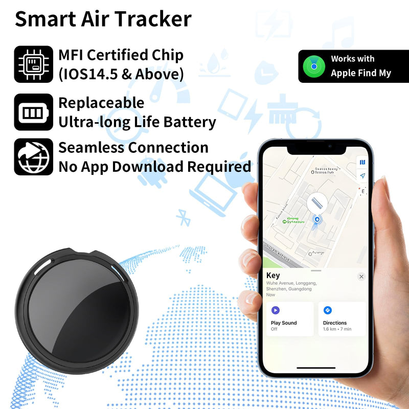 GPS Tracker for Vehicles No Subscription Works with Find My(iOS Only)Hidden | Magnetic Case Mini Car Locator Real-Time Global Tracking Device for Vehicles Motorcycles Waterproof Key Finder No Monthly Fee Black