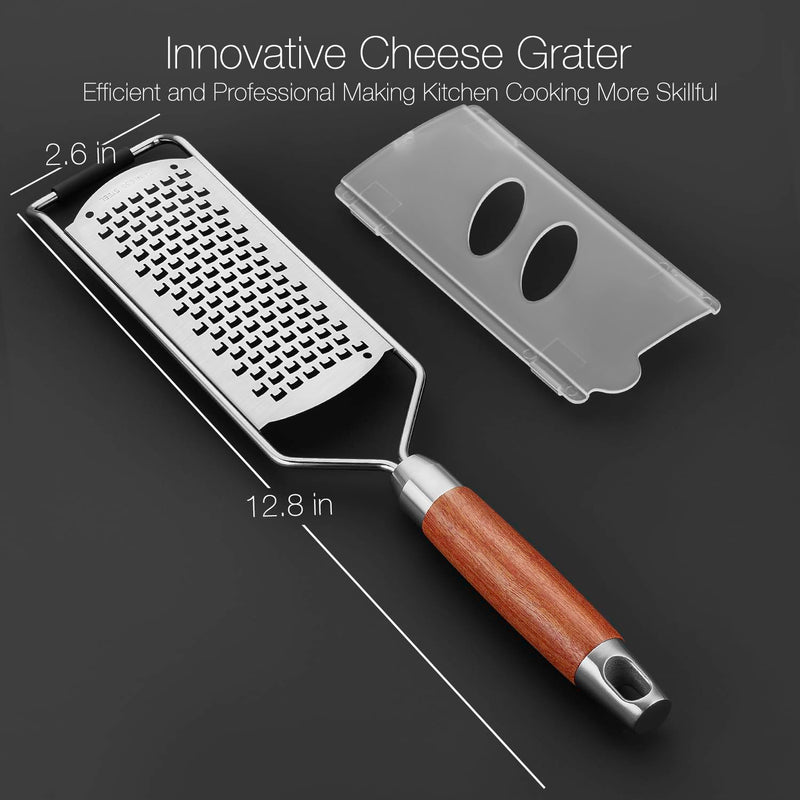 KULUNER Professional-Grade Lemon Zester with Ultra-Coarse Blades, Heavy-Duty Cheese/Vegetable Grater, Solid Wood Handle Design - Rust-Resistant Durable, Essential Kitchen Tool (A1) Rectangular