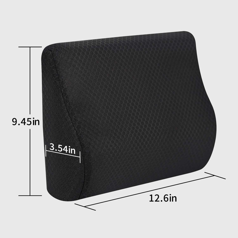Memory Foam Lumbar Support Pillow for Car - Mid/Lower Back Support Cushion for Car Seat (Black) Black-s
