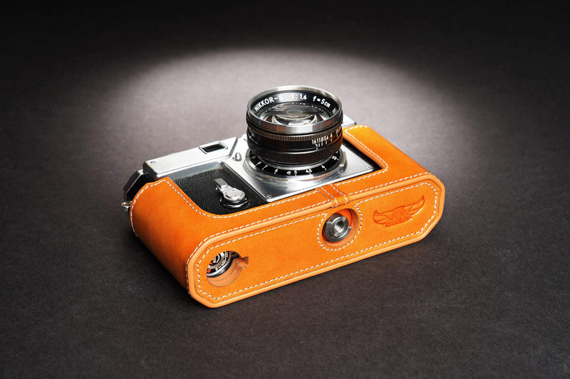 S3 Film Camera Case, Handmade Genuine Real Leather Half Camera Case Bag Cover for Nikon S3 Film Camera With Hand Strap (Yellow) Yellow