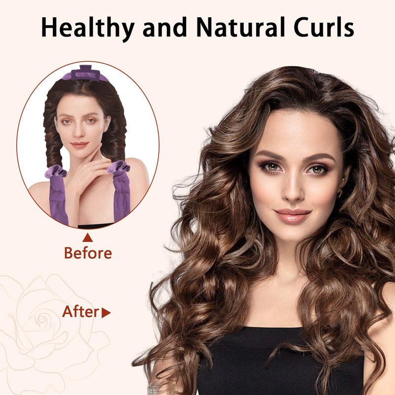 Velvet Hair Curlers No Heat, Soft Heatless Hair Curler Curling Headband, 70" Overnight Curls Hair Curlers to Sleep in, 9 PCS Heatless Curler Rollers Set for Waves Medium Long Hair Purple