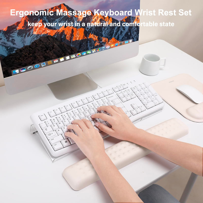 MOSISO Computer Keyboard Stand & Keyboard Wrist Rest & Mouse Pad with Wrist Rest, Ergonomic Massage Keyboard Wrist Rest Set, Easy Typing Working Acrylic Clear Keyboard Stand for Office Home, Apricot