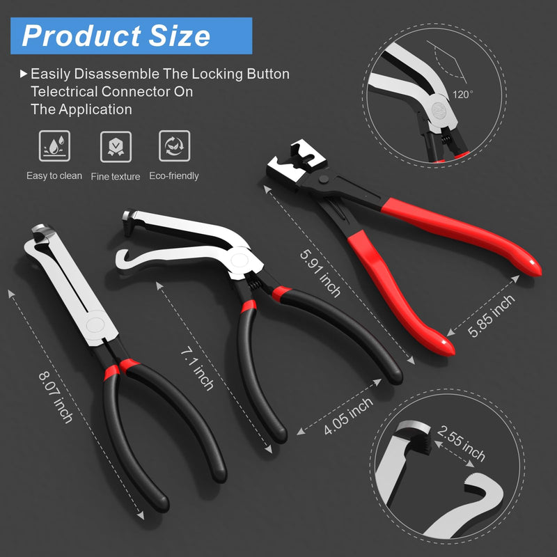 Electrical Disconnect Pliers 3-Pack Professional Set - Automotive Connector & Fuel Line Clip Remover Tools for Cars, Trucks Repair with Rapid Disconnector (Multi-Use Kit)