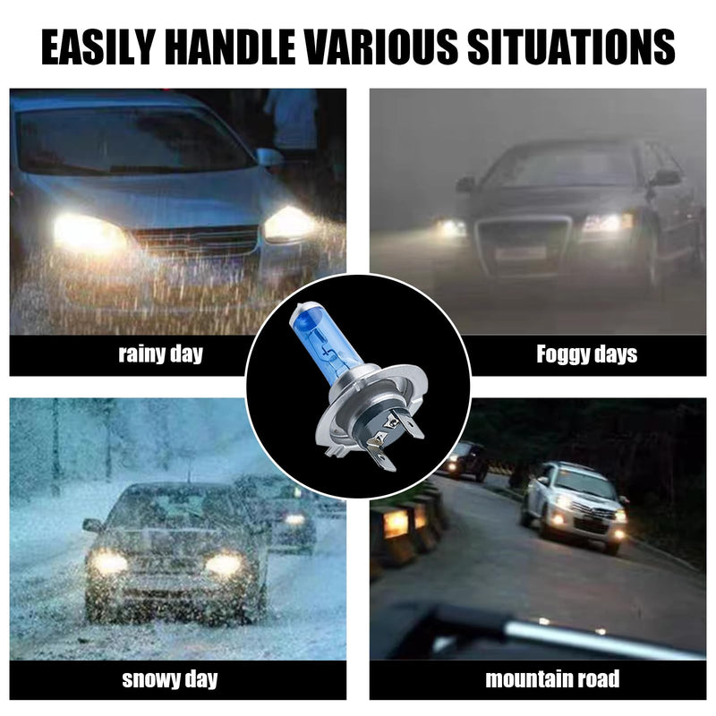 2 PCS H7 Car Halogen Bulb, 12V 100W High-power Stone Car Bulb Low Beam, Universal Automotive Replacement Accessories, Product Compatible with Cars, Trucks, Vans, SUVs, Trailers (White) 2 PCS #H7 White