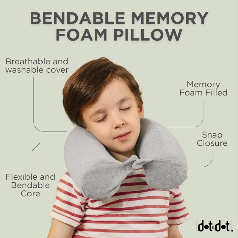  [AUSTRALIA] - Dot&Dot Twist Memory Foam Kids Travel Pillow for Airplanes - Neck Pillows for Travel, Sleeping - Airplane Pillow for Neck Support, Chin, Lumbar, Leg - Adjustable Neck Pillow for Car Seat Mini Gray Kids/Petite (23")