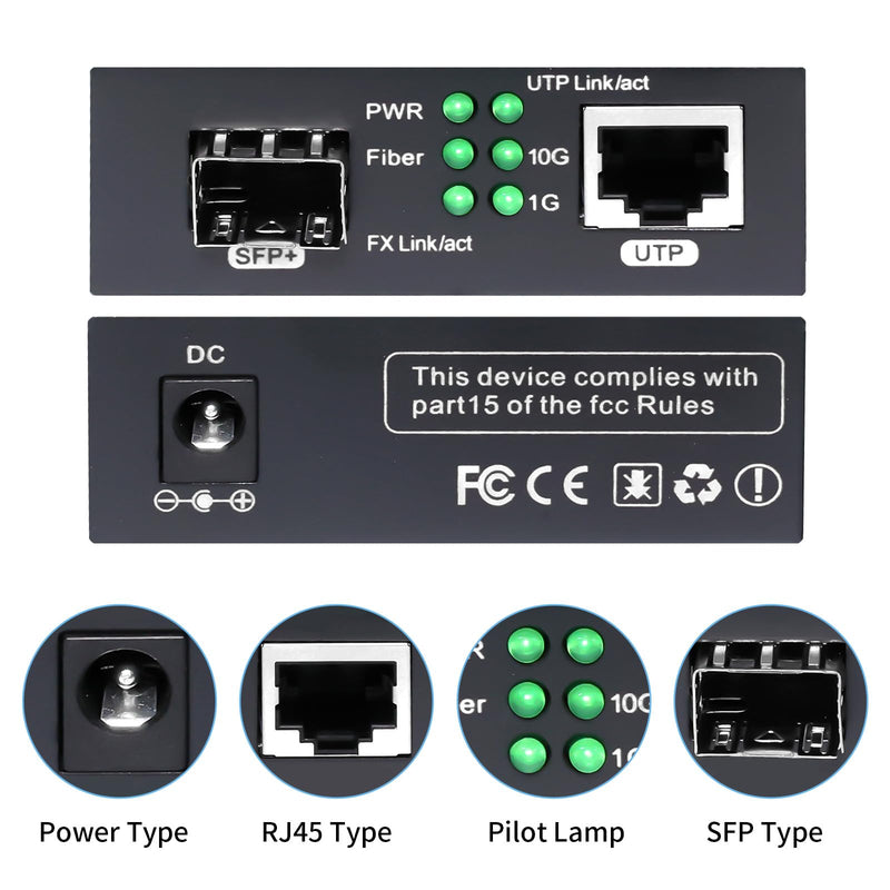 10G Multi-Gigabit SFP Media Converter, 2 Port 10G Ethernet Media Converter,1x 100M/1G/2.5G/5G/10GBase-T RJ45 to 1x 10GBase-X SFP+ Slot NDAA & TAA Compliant, Power Adapter and Manual Included