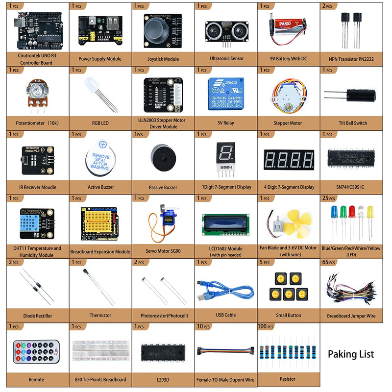 Super Starter Kit for Adults and Schoolchildren Compatible with Arduino IDE, Includes UNO R3 Board and Tutorial Includes Breadboard & Module Kit