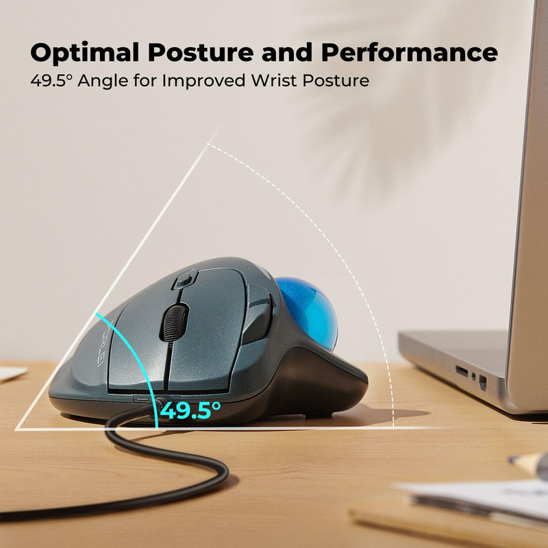 Trackball Mouse Wired, Ergonomic Comfort Design Reduces Muscle Strain, USB Plug&Play, Easy Thumb Control, Precision Tracking with 5 Adjustable DPI, RGB Rollerball Mouse Compatible for PC, Mac, Windows A-Blue