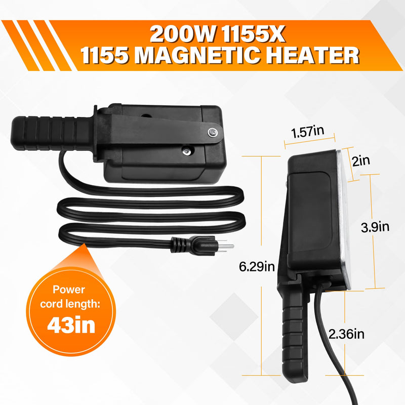 200 Watt 1155 1155X Magnetic Heater For Heating Small Engines Snow Blowers, Chainsaws and Snow Motorcycles,110/120V 300-400 Degrees 8 Sq. Inch Surface-Thermostat Control