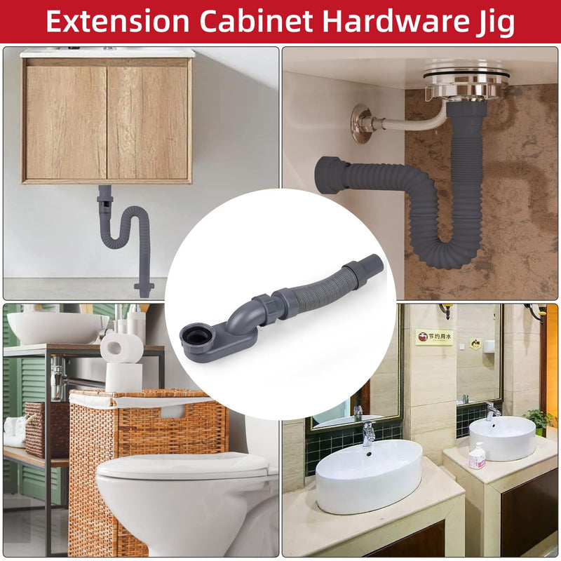 Flexible Freestanding Tub Drain Kit, Low Profile Flat P Trap for 1 1/2" Bathtub & Shower Drain Pipe, Easy Install, Fits Freestanding Bath Tubs, PVC Drain Hose Included One end gray thread