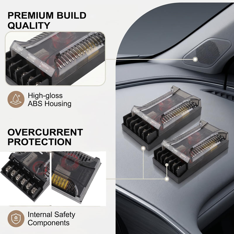 300 Watts 2 Way Crossover, 2Pcs Passive Crossover for Car Audio Tweeter & Speaker, Overcurrent Protection, Universal Heat Dissipation, 2-Way Speaker Frequency Divider
