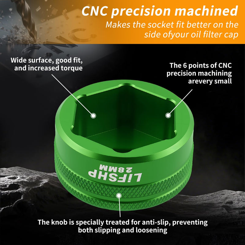 28MM Oil Filter Socket,Cummins tools 3/8" Drive For Dodge Ram 6.7L Cummins Other Vehicles Oil/Fuel Filter Removal Tool-Green 28MM Green