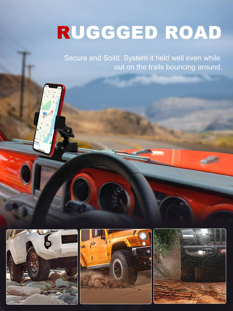 Upgraded Aluminum Alloy Phone Mount for Jeep Wrangler 2018-2023 JL JLU & 2020-23 Gladiator JT， Wrangler Phone Holder Fits All 4.7" to 6.8" Smart Device, Camera Button Friendly（Not for 2024+）