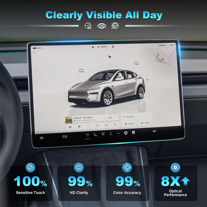 9H Crystal Tempered Glass Screen Protector for Tesla Model Y Juniper 2025-2026 Performance & Premium, Front 16"&Rear 8" Matte Anti-Glare & Anti-Fingerprint, 0.33mm Ultra-Thin, Bubble-Free Installation Kit