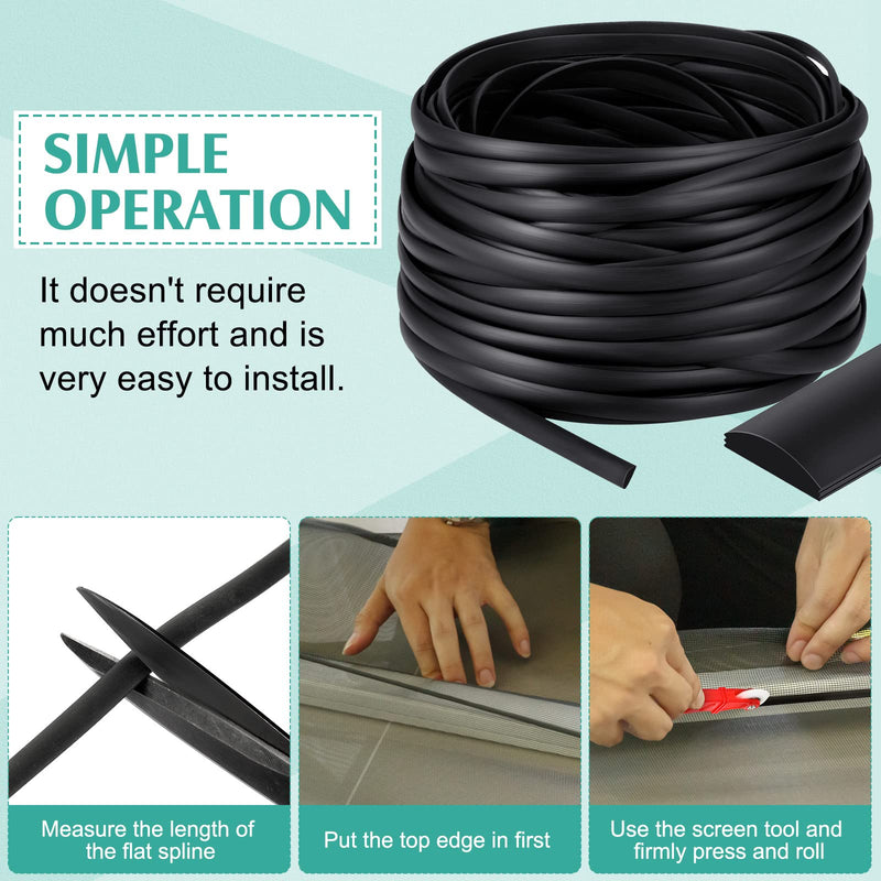 Yaomiao 0.29'' Width Flat Screen Spline Black Vinyl Screen Spline Flat Bottom and Curved Top Edge Window Screen Spline for Replace Glass Screen on Windows or Patio Screen Doors, 0.092 Thick (150ft) 150ft