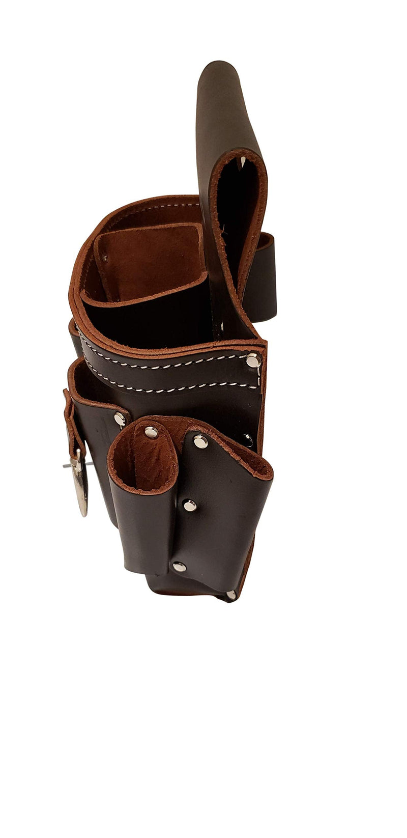 LAUTUS Top/Full Grain Leather Tool Pouch Bag | Electrician/Contractor, Electric Bag | 10 Pockets | 100% Leather Dark Brown