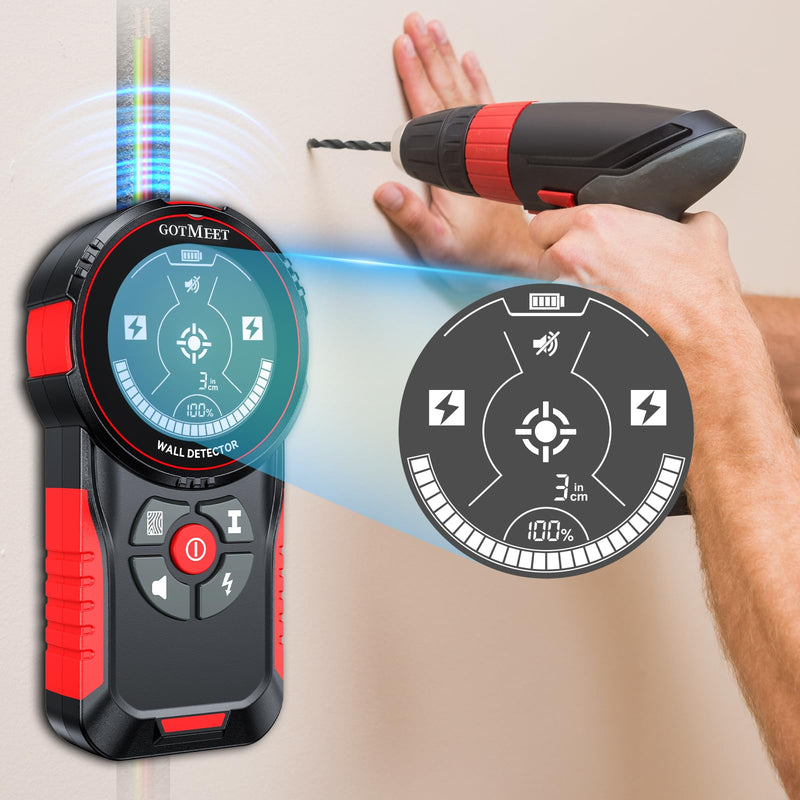 Stud Finder Wall Scanner - Rechargeable Stud Finder Tool with Smart Sensor, HD LCD Display & Audio Alarm, Electronic Stud Detector for Metal Wood AC Live Wire Studs Joist Water Pipe