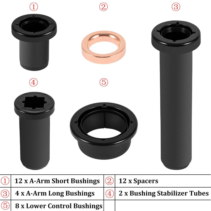 Rear Suspension A-Arm Bushing Kit for Polaris Sportsman 500 RSE Sportsman 400 4x4 700, Lower Control Bushings A-Arm Short & Long Bushings + Spacers Set (38Pcs)