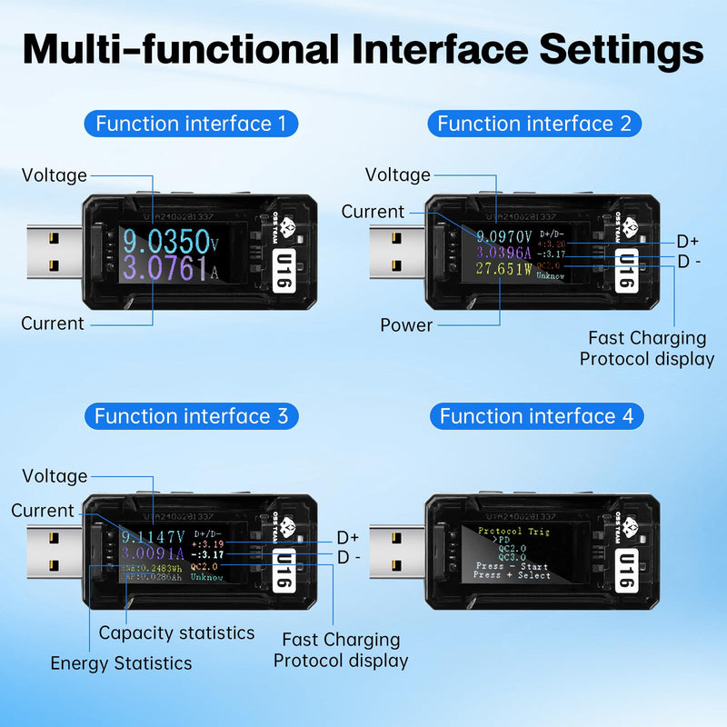 Diymore USB Tester,4-25V 5.0A LCD USB Digital Voltage Current Power Tester Multimeter,USB Power Mester Tester, USB Voltmeter Ammeter QC2.0/3.0
