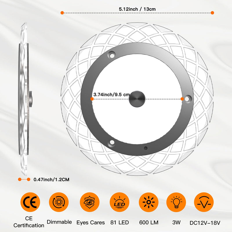 BlueFire RV Interior Lights - 600LM Dimmable LED Ceiling Dome Lights, 4 Colors, 12-18V Fixture with Dimmer Switch for Under Cabinet, Camper Van, Truck, Motorhome, Boat (5 Pack) 5 Pack