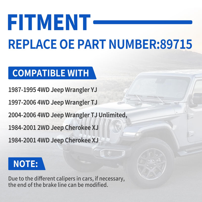 89715 Stainless Brake Lines, Front & Rear Extended Brake Lines (89702 & 89703) for 4"-6" Lift, Compatible with 1987-2006 4WD Jeep Wrangler TJ YJ XJ, 1984-2001 2WD/4WD Jeep Cherokee XJ 89715 Front&Rear Brake Line