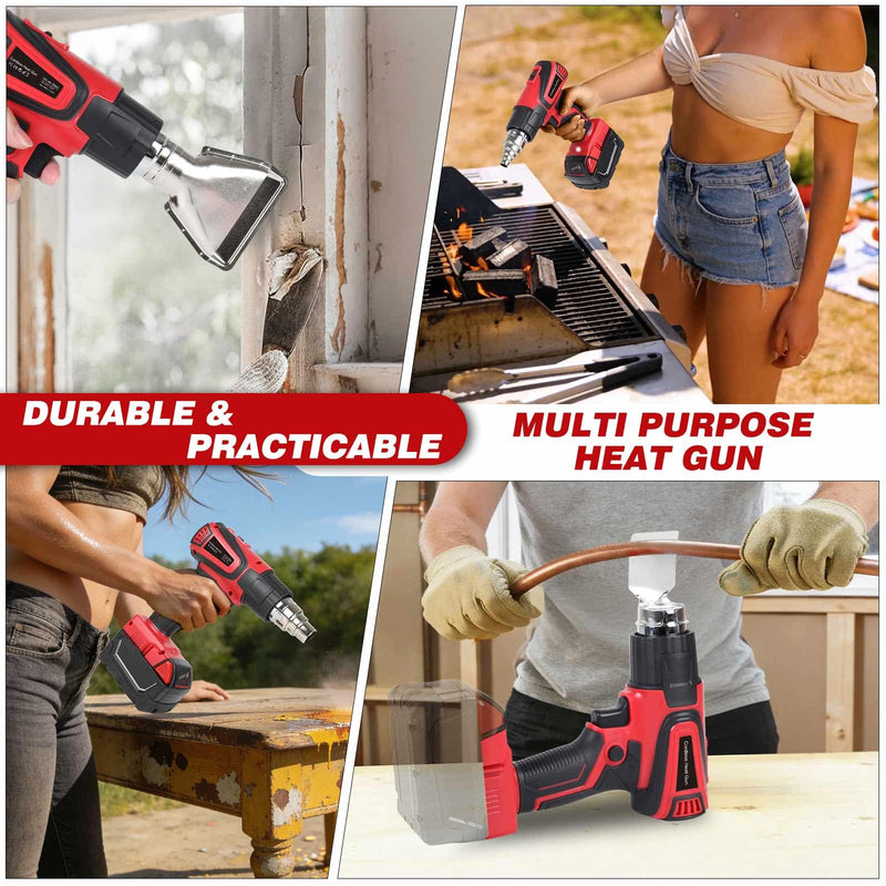 Cordless Heat Gun Compatible with Milwaukee m18 Battery 350W Fast Heating 120℉–1112℉ Variable Temperature LCD Display Portable Hot Air Gun 4 Nozzles for Crafts, DIY (Tool Only, Not Made by Milwaukee)