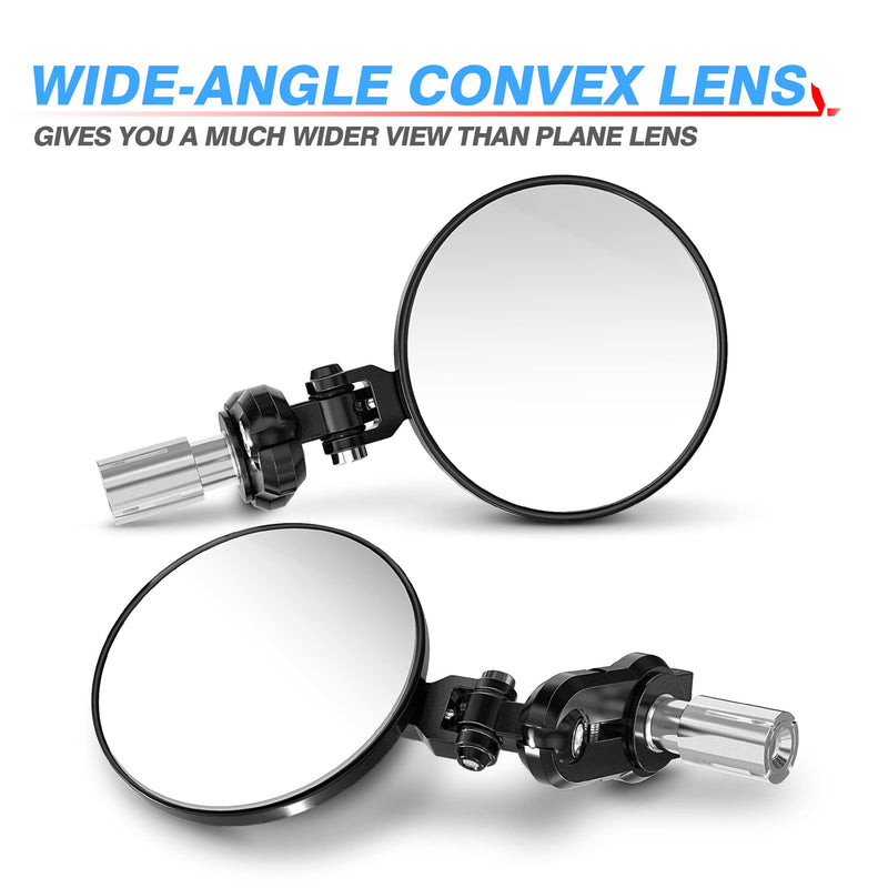 MICTUNING Universal Motorcycle Mirrors - 3 Inch Round Folding Bar End Side Mirror Compatible with Honda, Scooter, Suzuki, Yamaha, Kawasaki, Victory and More Black
