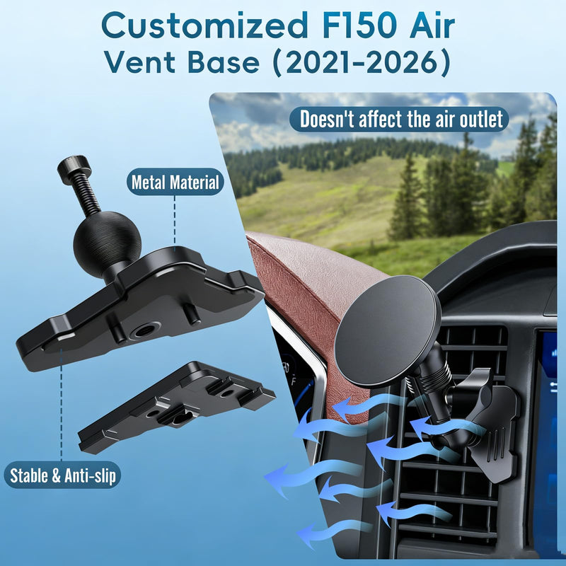 Car Vent Metal Magnetic Phone Mount Compatible with 2021-2026 Ford F-150 | 2022-2026 F-150 Lightning XL & PRO | 2023-2026 Ford Super Duty| 20 Magnets Non-Block Air Vent | 360° Rotation All Smartphones