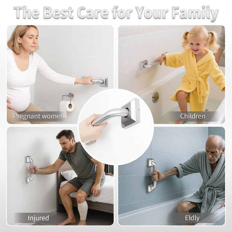 9 Inch Bathroom Grab Bar, Anti Slip Square Shower Bars Safety, 304 Stainless Steel Shower Handles,Hand Rails for for Children, Senior, Elderly, Handicap 9 Inch