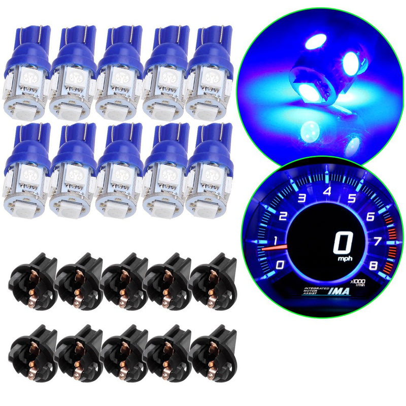 cciyu 10 Pack Blue T10 5-5050-SMD PC194 LED Bulb Instrument Panel Cluster Dash Light Twist Lock Socket Fit 2000-2002 For Honda Accord
