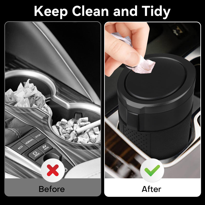 Car Trash Can Bin with Lid - Mini Car Garbage Can Cup Holder-Black Small Leakproof Vehicle Trash Garbage Can Bin-Automotive Car Organizers and Storage for Back Seat SUV Truck Accessories Black 1
