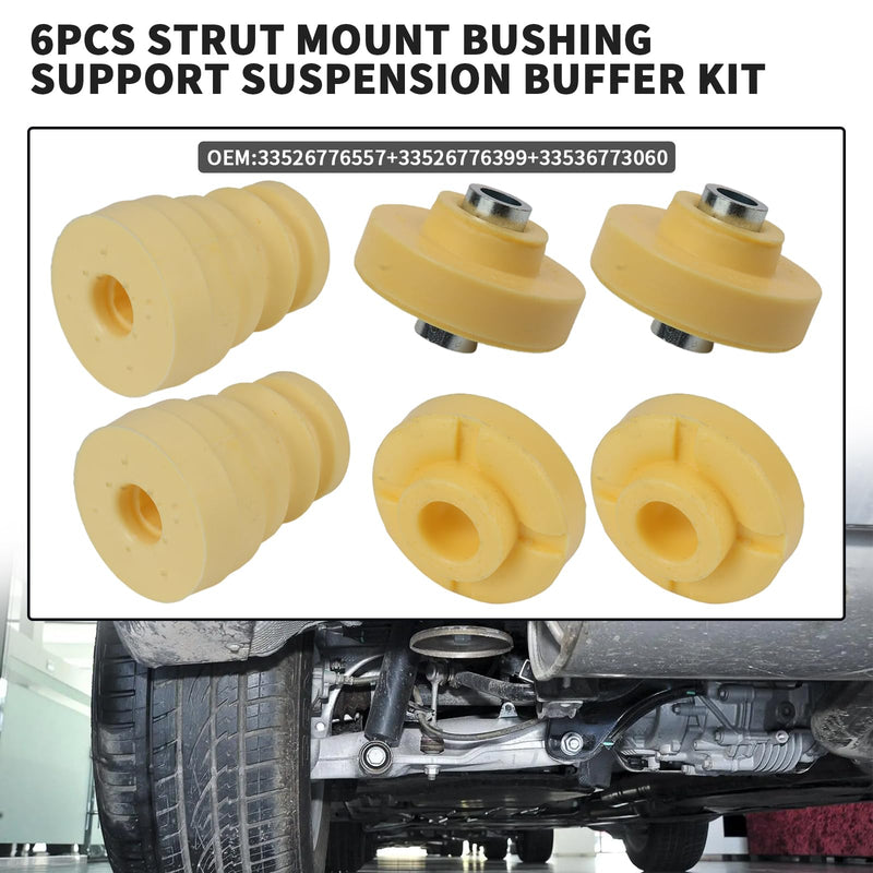 Front Rear Lower Upper Shock Strut Guide Support Bushing Set For BMW X5 (E70) 2007-2013 X5 (E70 Facelift) 2011-2013 X6 (E71) 2008-2014 Replacement number# 33526776557,33526776399,33536773060 6 piece set