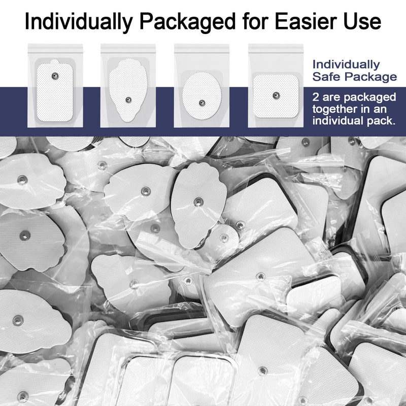 TENS Unit Electrode Pads 30PCS, 3.5mm Snap Replacement Pads Compatible with AVCOO, Belifu - 4 Assorted Sizes Reusable Self-Adhesive Electrodes for Muscle Stimulator Pain Relief