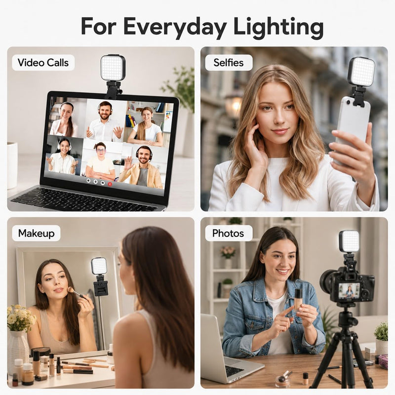 Portable Selfie Light for Phone, Rechargeable Video Conference Lighting with Clip & Tripod Adapter, Multi Light Modes for Webcam, Laptop, Makeup, Photo and Video Calls