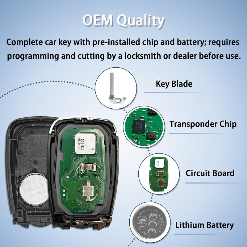 Key Fob Fit for 2016-2022 Chevy Malibu, 2016-2019 Cruze, 2016-2021 Camaro | HYQ4EA 433MHz Replacemt Key Fob 5 Button w/ Trunk Remote Start Replaces 13508769 13529662 13590048 13589533 13584497 46E Chip